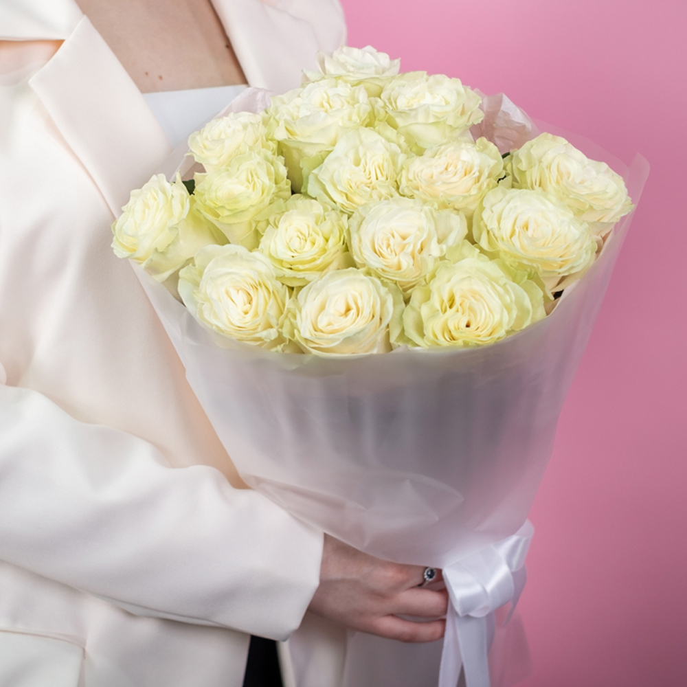 Букет из 15 белых роз 40-50 см  (Эквадор) Букет из 15 белых роз 40-50 см  (Эквадор)